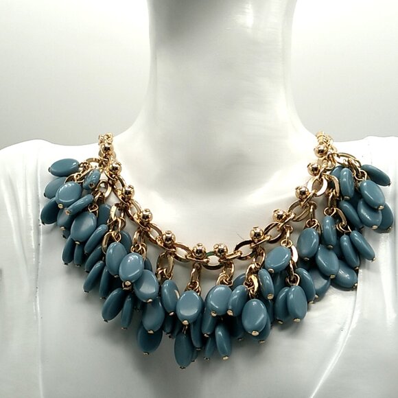 Vintage-Look SHB Blue Acrylic Beaded Necklace Gold-tone Chain NWOT - Picture 10 of 14